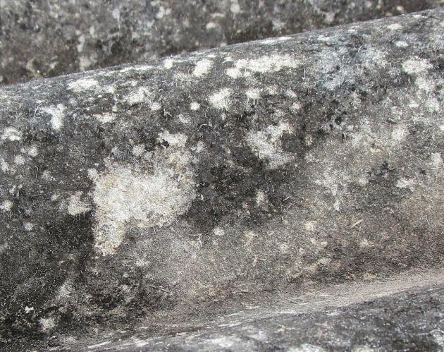Hail damage and exposed bundles of asbestos fibres on asbestos cement roof