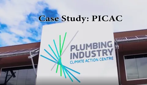 Image of the front of the Plumbing Industry Climate Action Centre building
