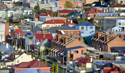 An aerial image of buildings