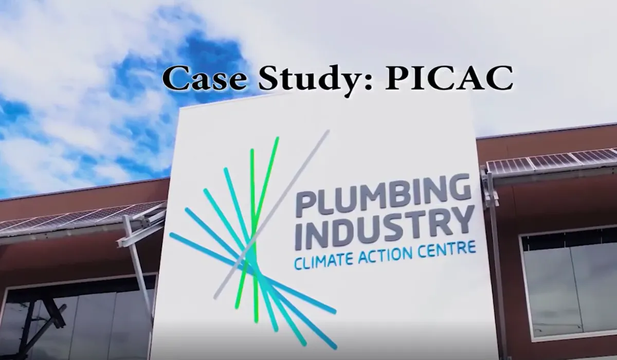 Image of the front of the Plumbing Industry Climate Action Centre building