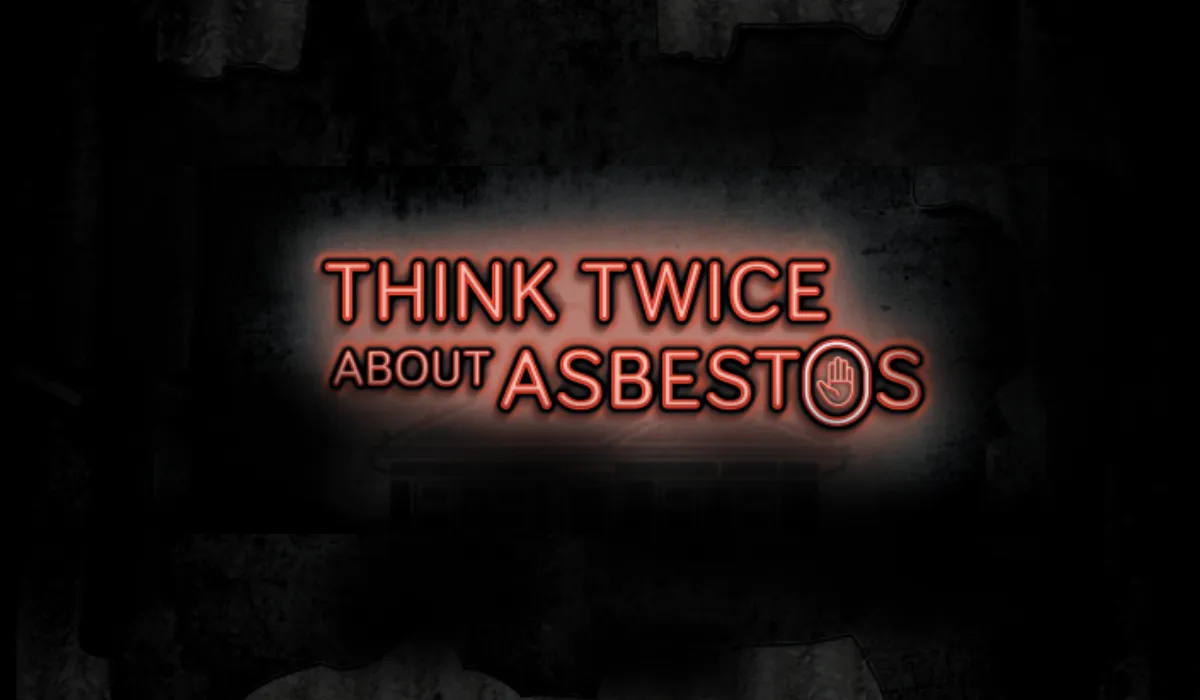 Think twice about asbestos text on black background