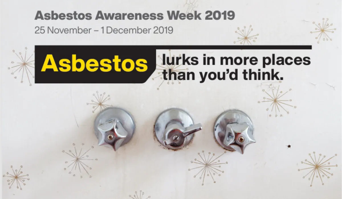 Asbestos awareness week 2019 stakeholder pack cover page image that reads "asbsetos, lurks in more places than you'd think"